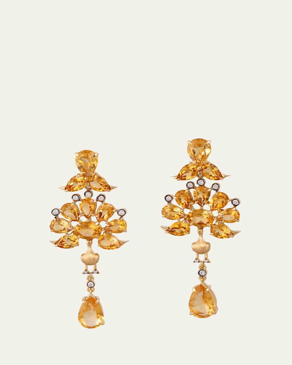 18K Yellow Gold Peacock Citrine Earrings with Diamonds